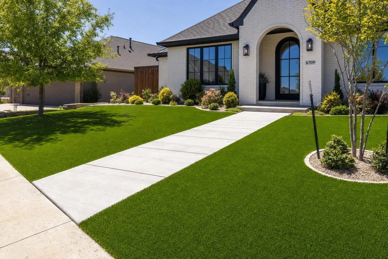 Front yard artificial turf for a Tulsa home