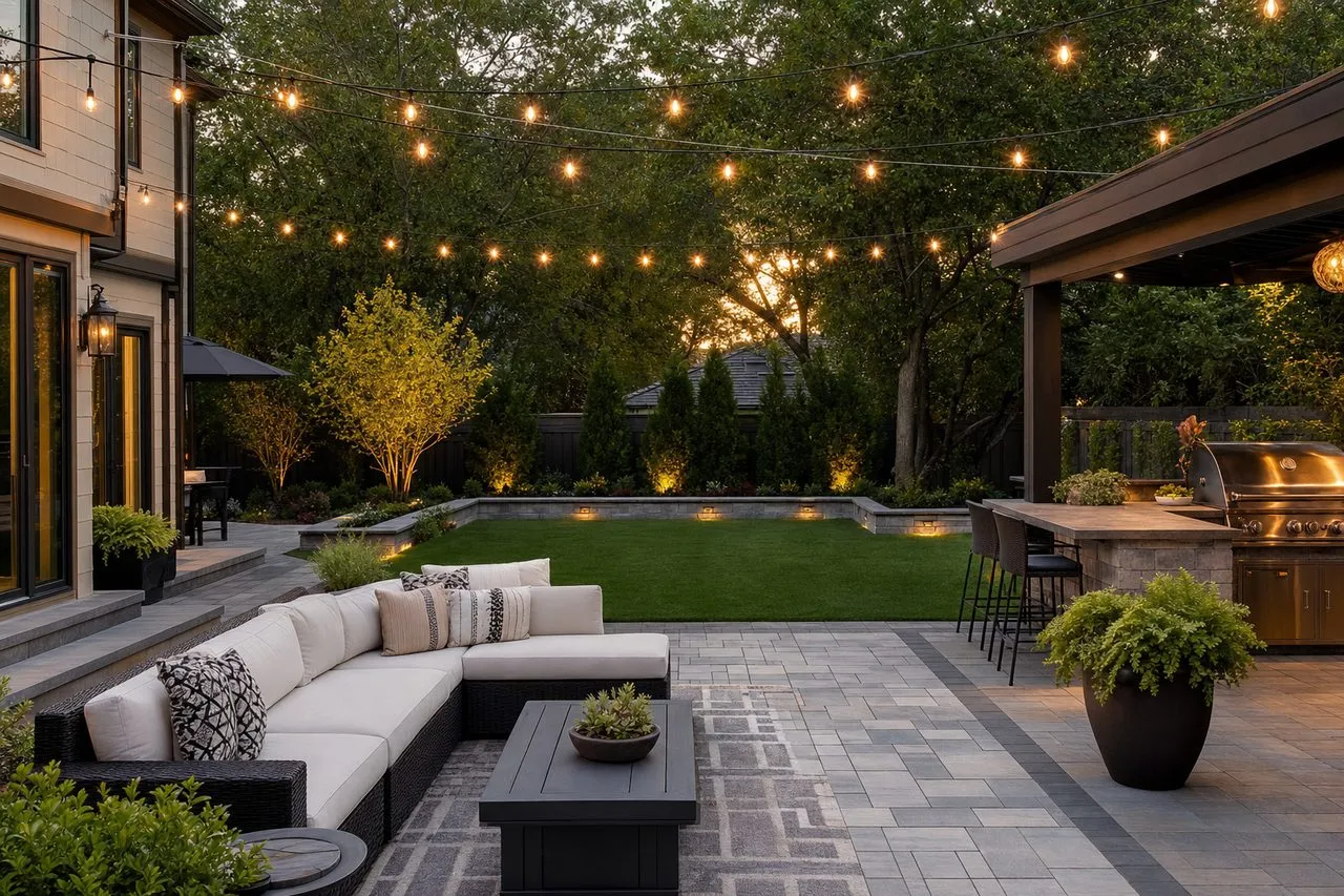 Patio lounge and turf outdoor living space